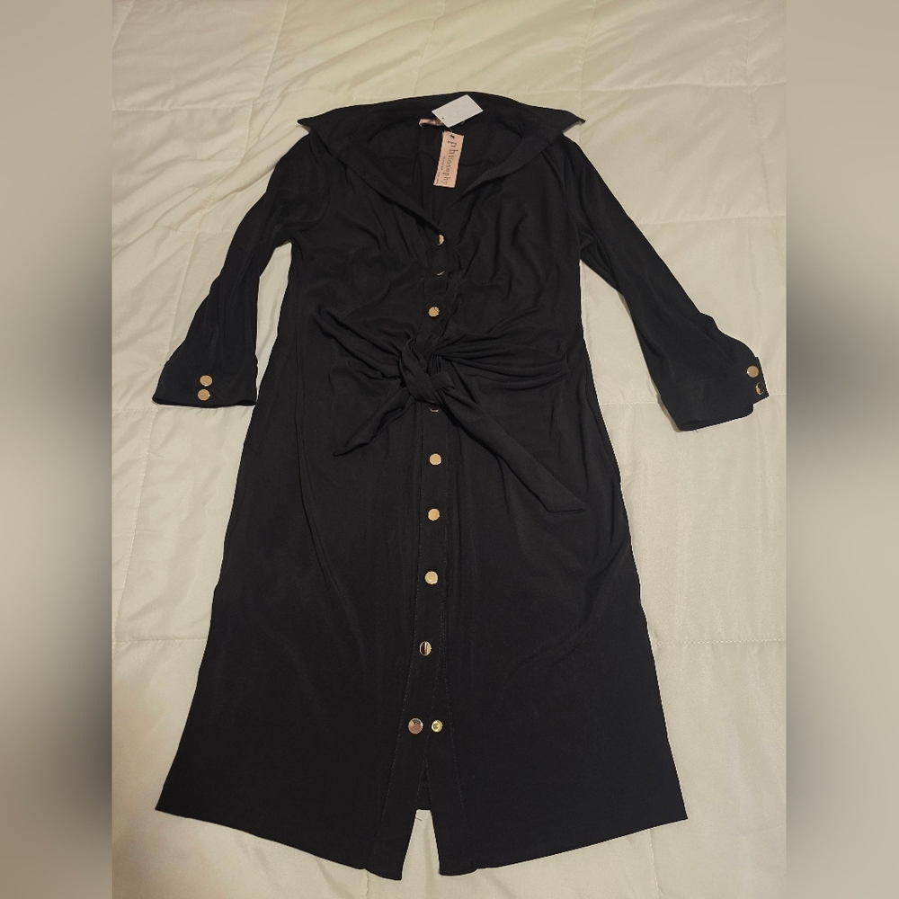 Philosophy Black Long Sleeve Dress with Gold Buttons
